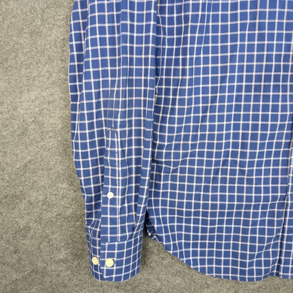 Banana Republic Mens M‎ Blue White Check Stretch Soft Wash Slim Fit Button Shirt